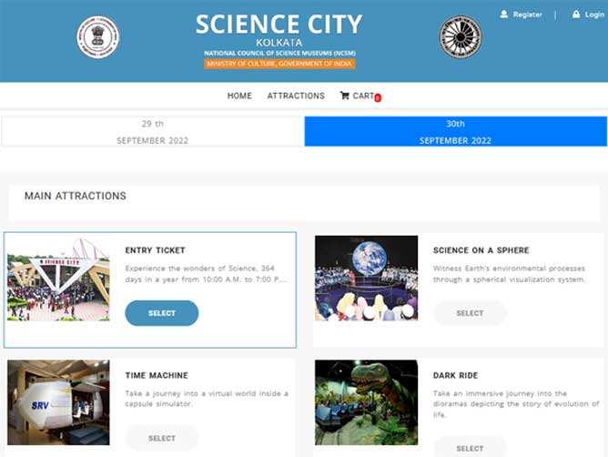 Science city Kolkata ticket booking